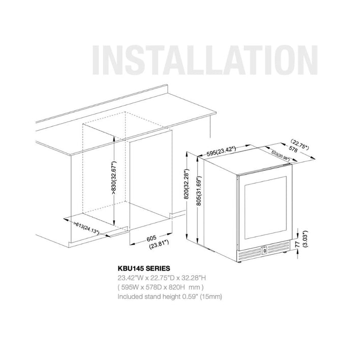 KingsBottle 145L Low-E Glass Bar Fridge