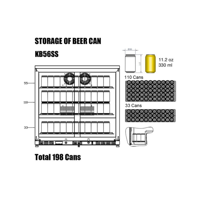 KingsBottle 210L Heated Low-E Glass Two Door Bar Fridge