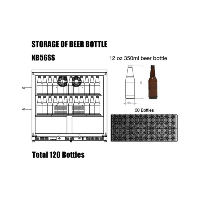 KingsBottle 210L Heated Low-E Glass Two Door Bar Fridge
