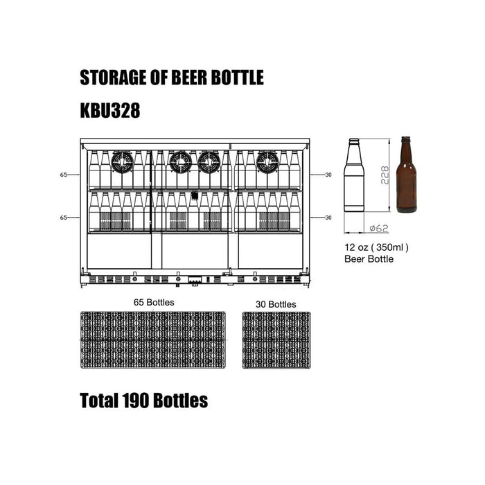 KingsBottle 315L Stainless Steel Three Door Bar Fridge
