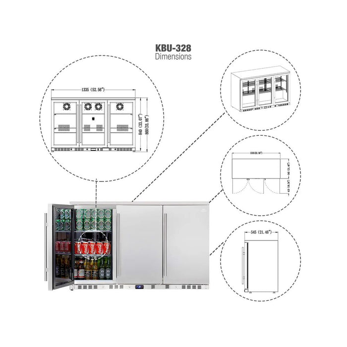 KingsBottle 315L Stainless Steel Three Door Bar Fridge