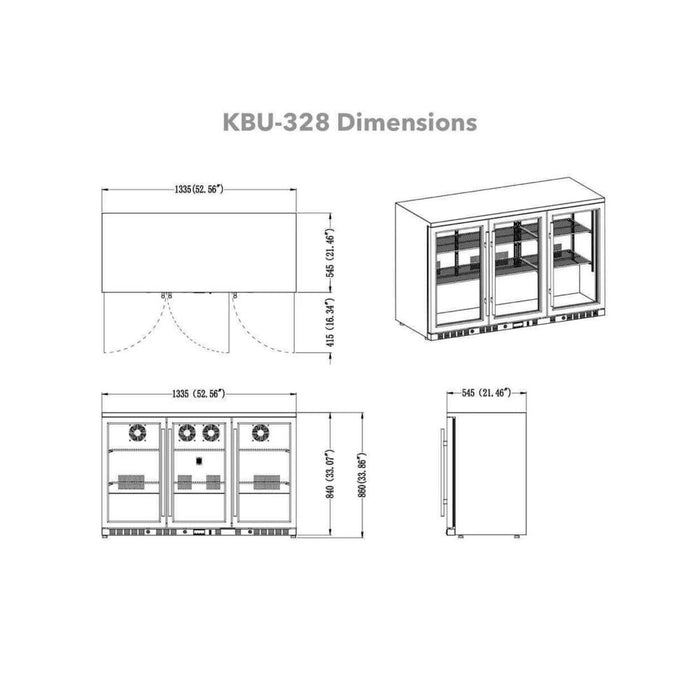 KingsBottle 315L Stainless Steel Three Door Bar Fridge