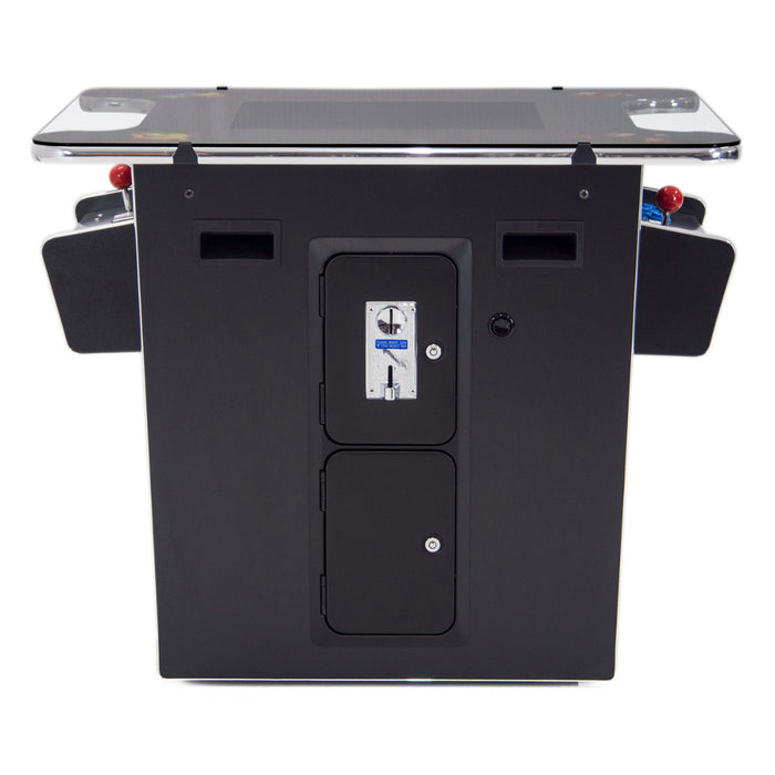 60 in 1 Arcade Cocktail Table side view with coin and both controllers  