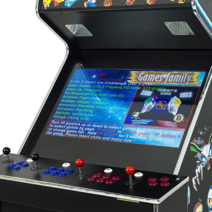Arcade Classics 4 Player Arcade Machine close up view of screen and controllers