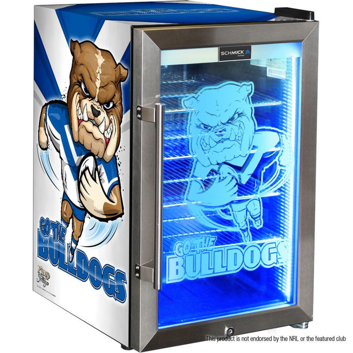 Canterbury Bankstown Bulldogs NRL 70L Rugby Team Bar Fridge Side View Bulldog logo on door and side