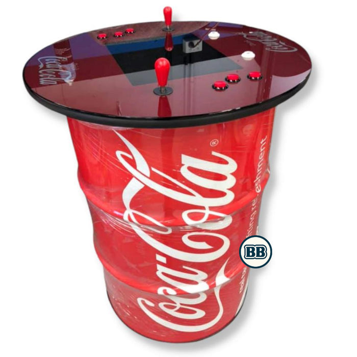 Coca Cola Custom Made Tabletop Drum Arcade Machine with logo on drum and controllers 
